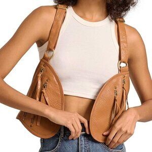 🆕Women Brown Genuine Leather with Pocket Steampunk Vest